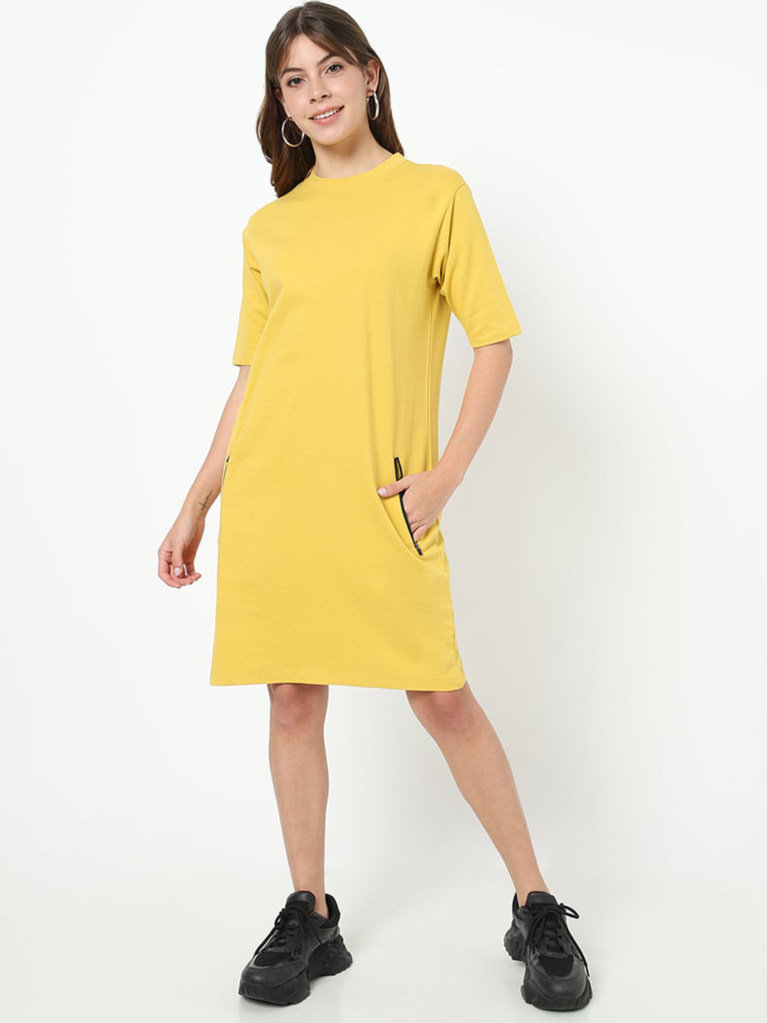 

Bewakoof Yellow Solid T-shirt Dress