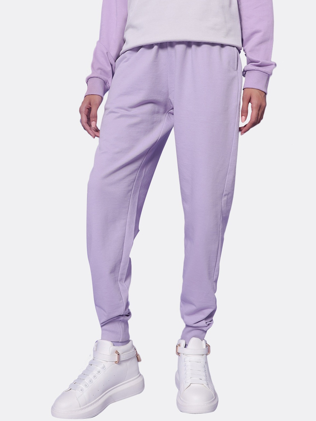 

Bewakoof Women Lavender Solid Cotton Joggers, Purple