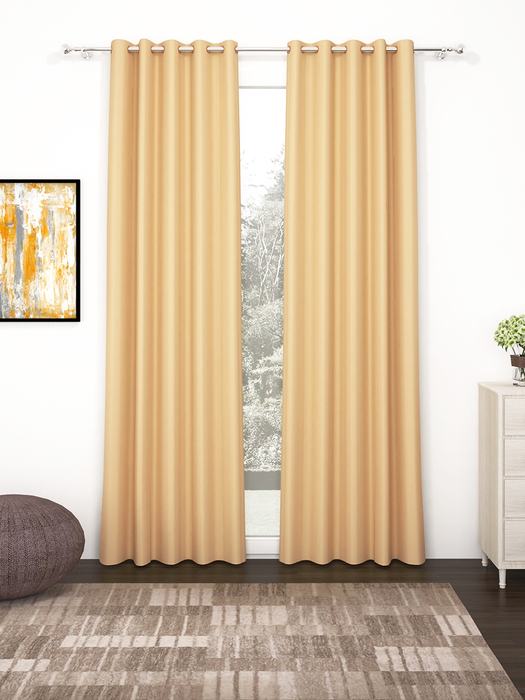 

Story@home Set of 2 Yellow Black Out Door Curtain