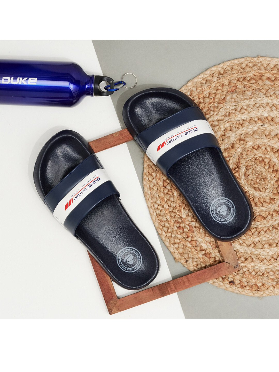 

Duke Men Navy Blue & White Printed Sliders