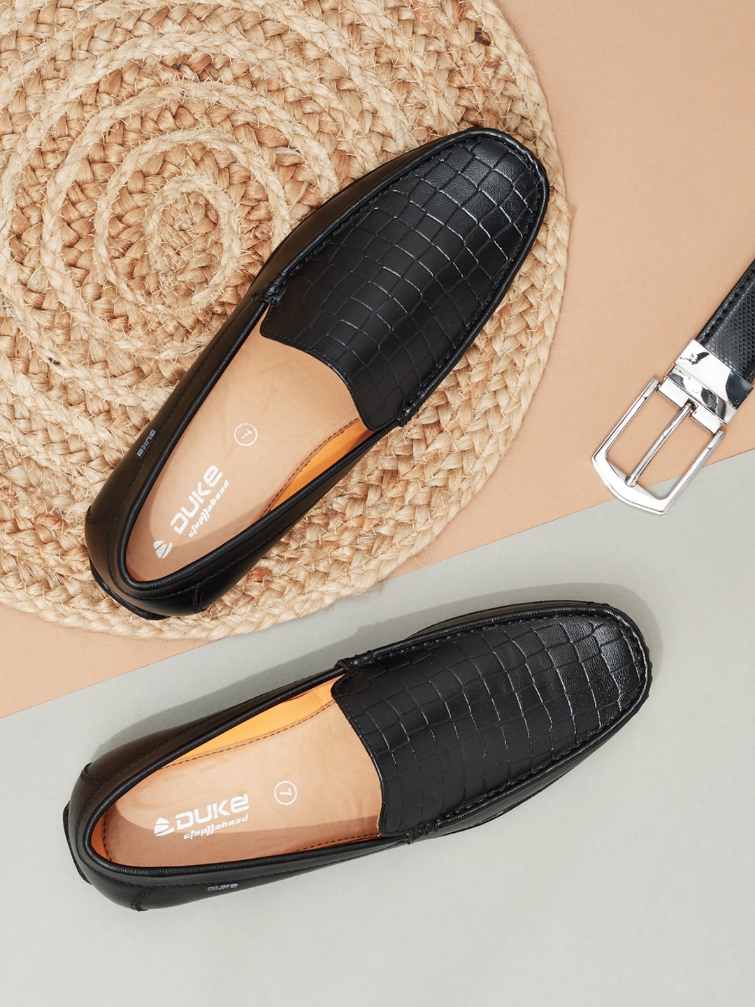 

Duke Men Black Textured Slip-On Loafers