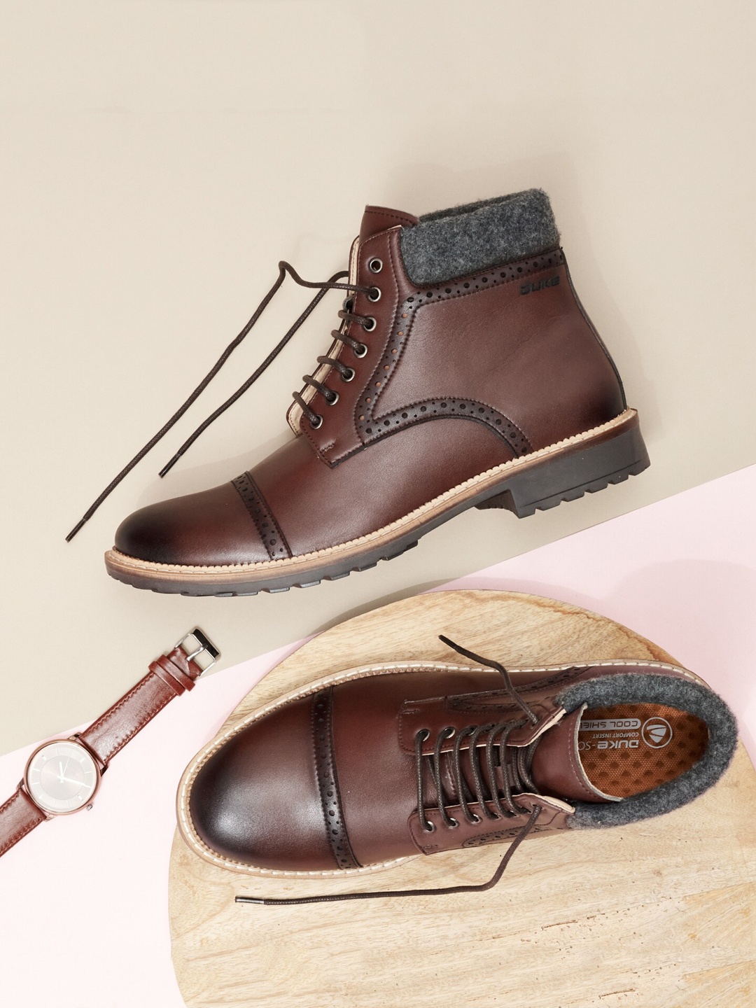 

Duke Men Brown High-Top Flat Boots