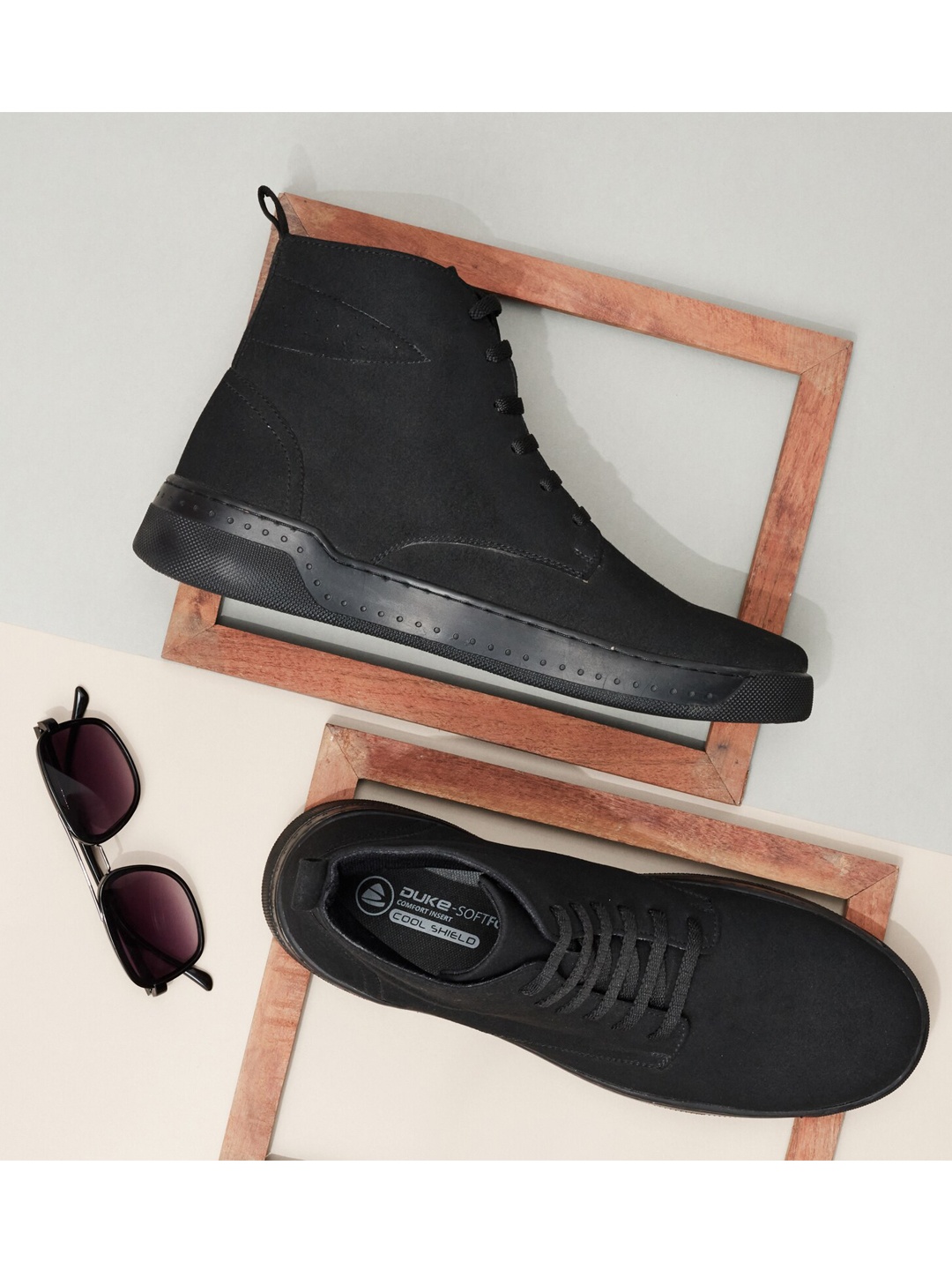 

Duke Men Black Solid Mid-Top Flat Boots