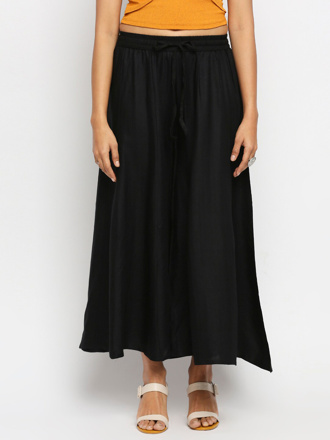 

Ethnicity Women Black Solid Flared Palazzo