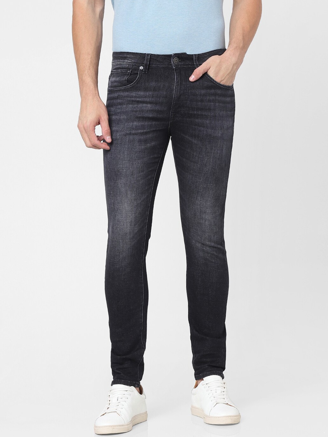 

SELECTED Men Grey Organic Cotton Lightly Faded Slim Fit Jeans