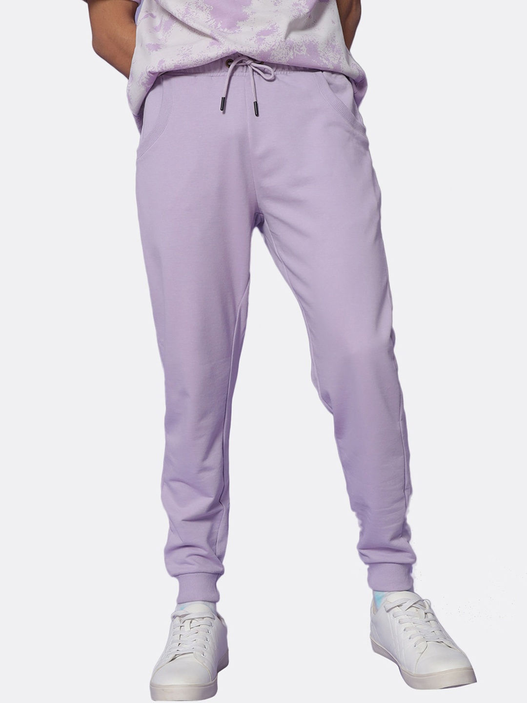 

Bewakoof Men Purple Solid Pure Cotton Regular Fit Joggers, Lavender