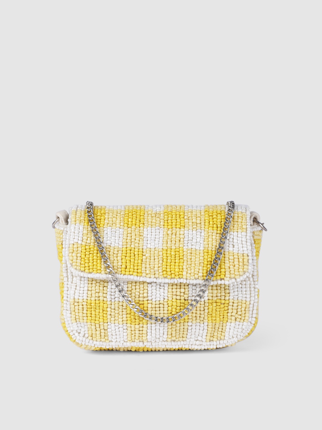 

Accessorize Yellow & White Embellished Beaded Clutch