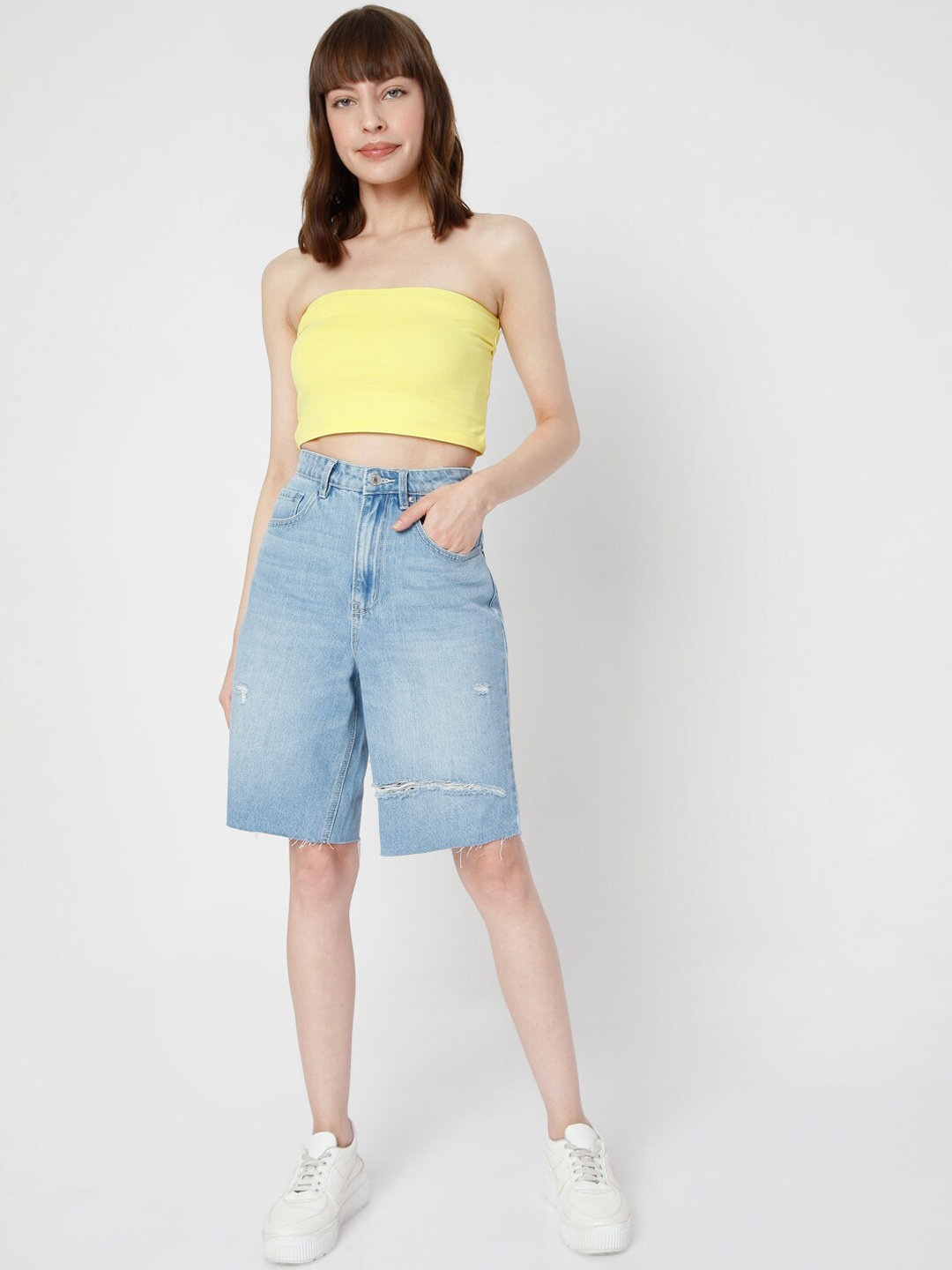 

Vero Moda Women Blue Cotton Denim Shorts