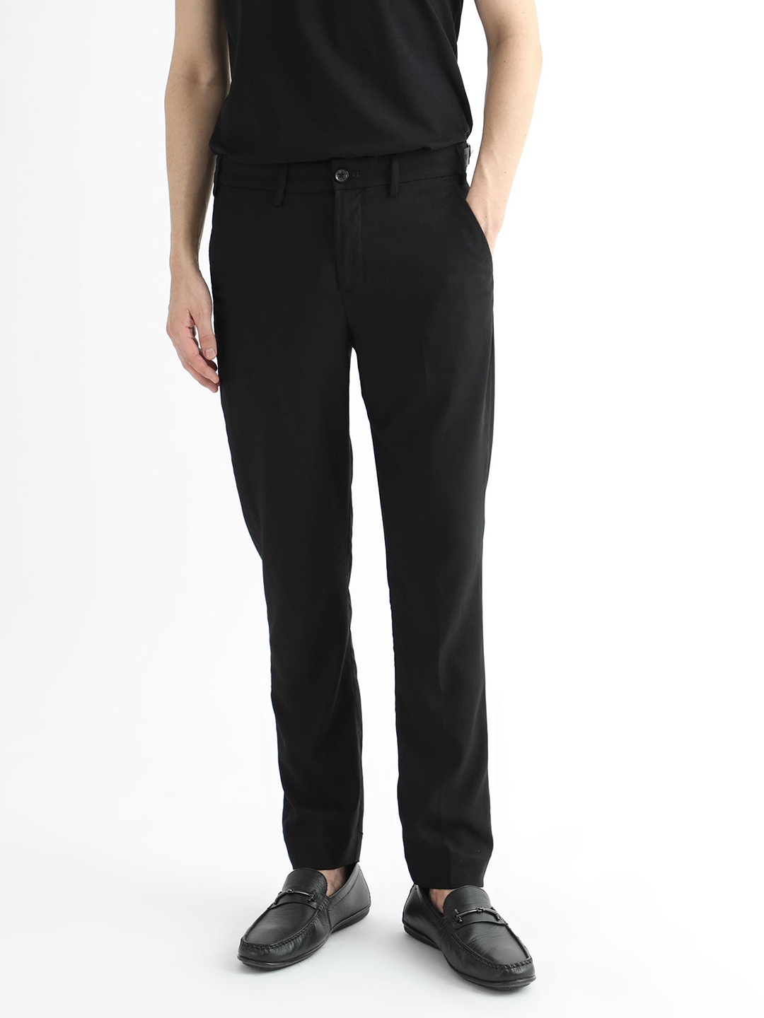 

RARE RABBIT Men Glade Mid Rise Slim Fit Trouser, Black