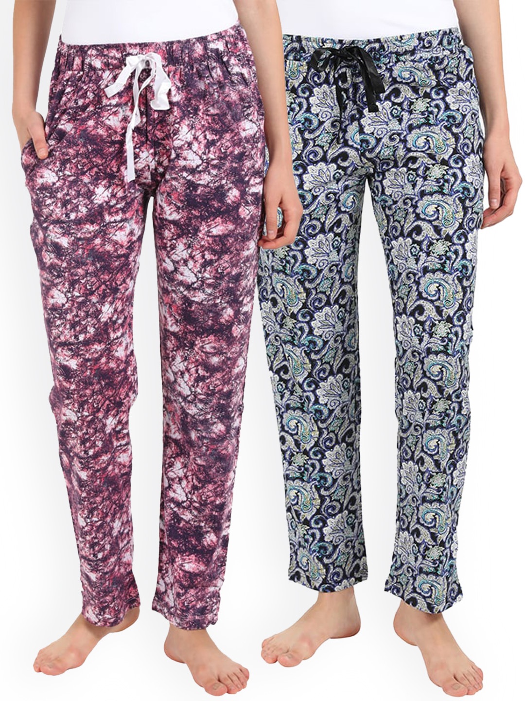 

GROVERSONS Paris Beauty Women Pack of 2 Assorted Printed Mid Rise Lounge Pants