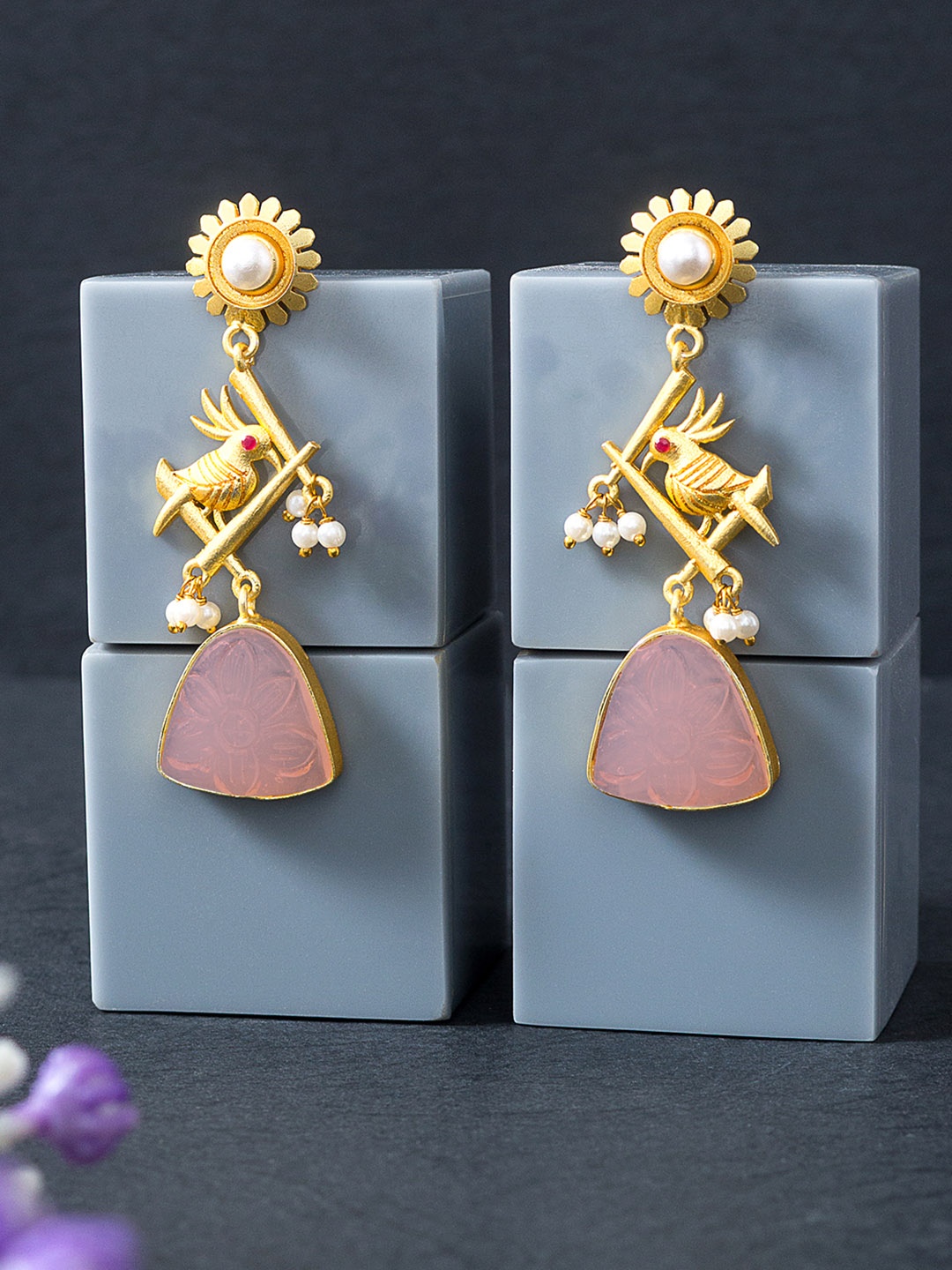 

Golden Peacock Peach-Coloured Contemporary Drop Earrings