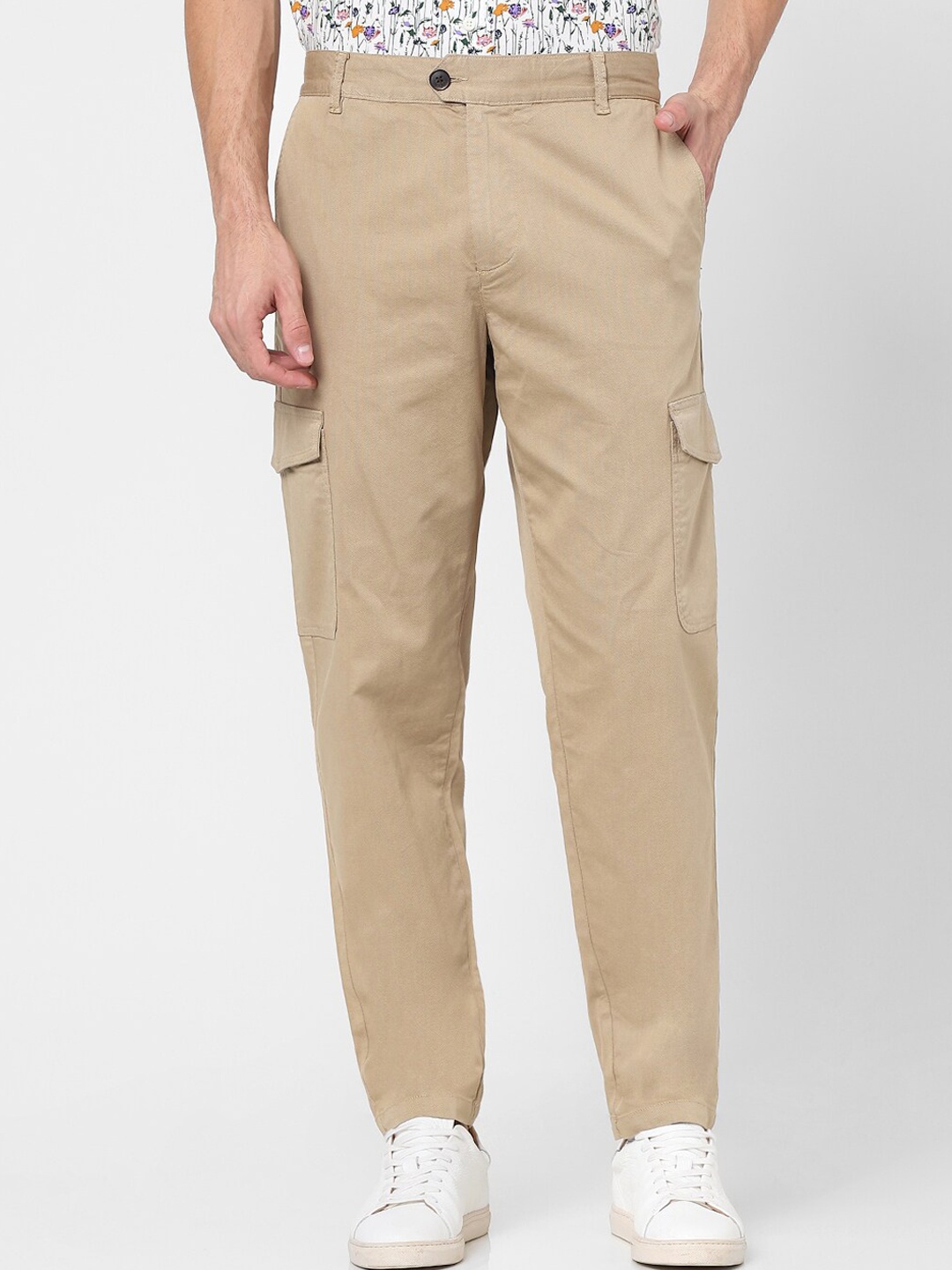 

SELECTED Men Brown Cotton Slim Fit Cargos