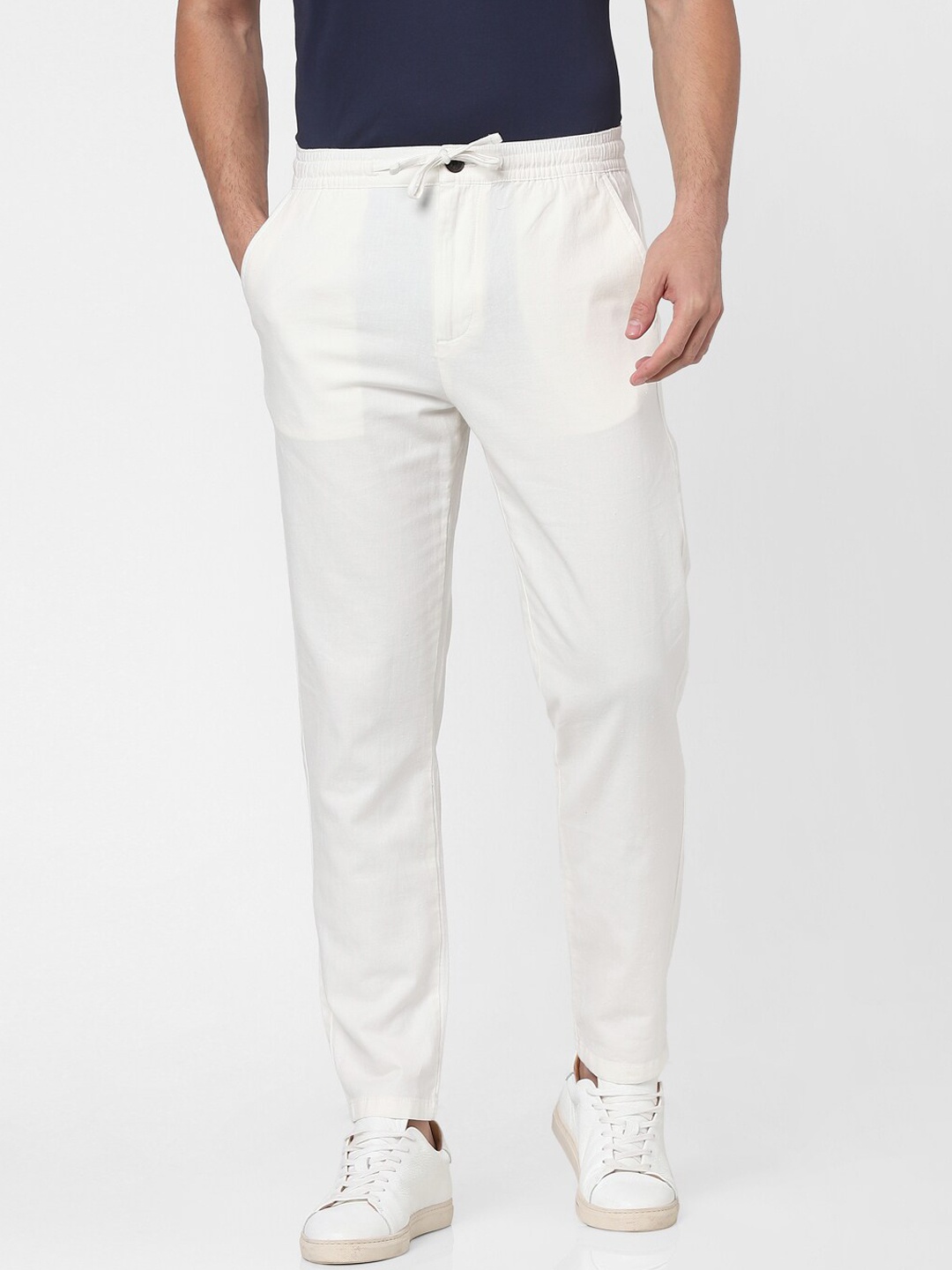 

SELECTED Men White Solid Slim Fit Organic Cotton Regular Trousers