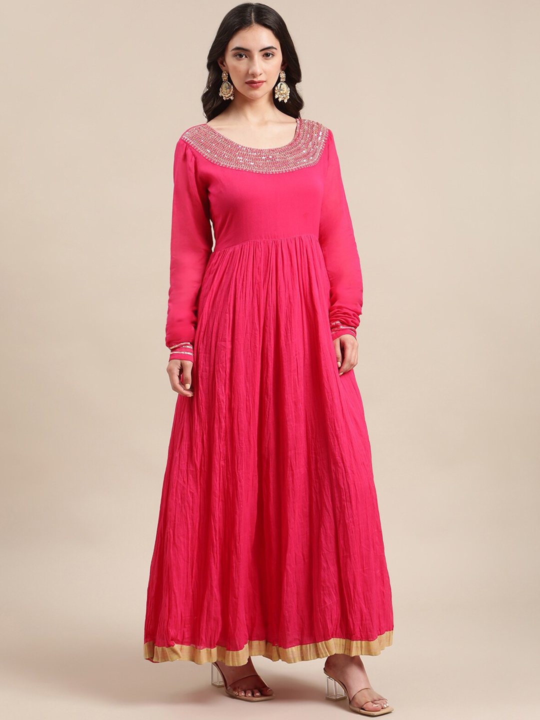 

Varanga Women Pink Flared Sleeves Thread Work Anarkali Kurta