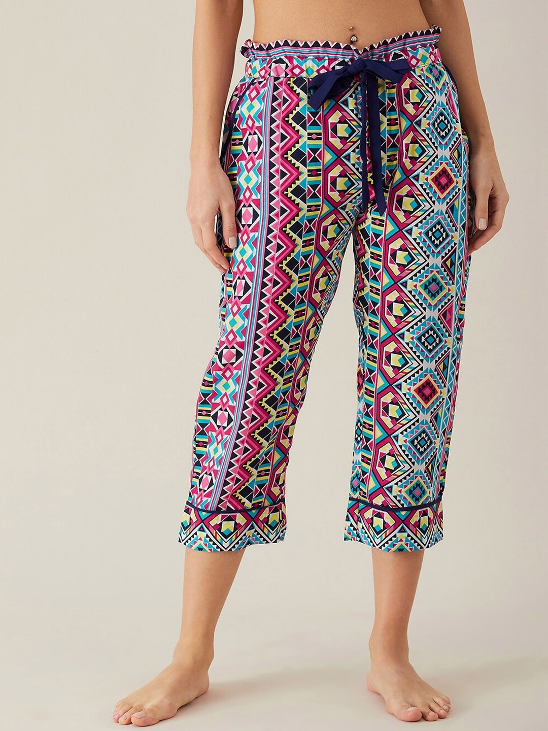 

The Kaftan Company Women Pink & Blue Printed Lounge Pants