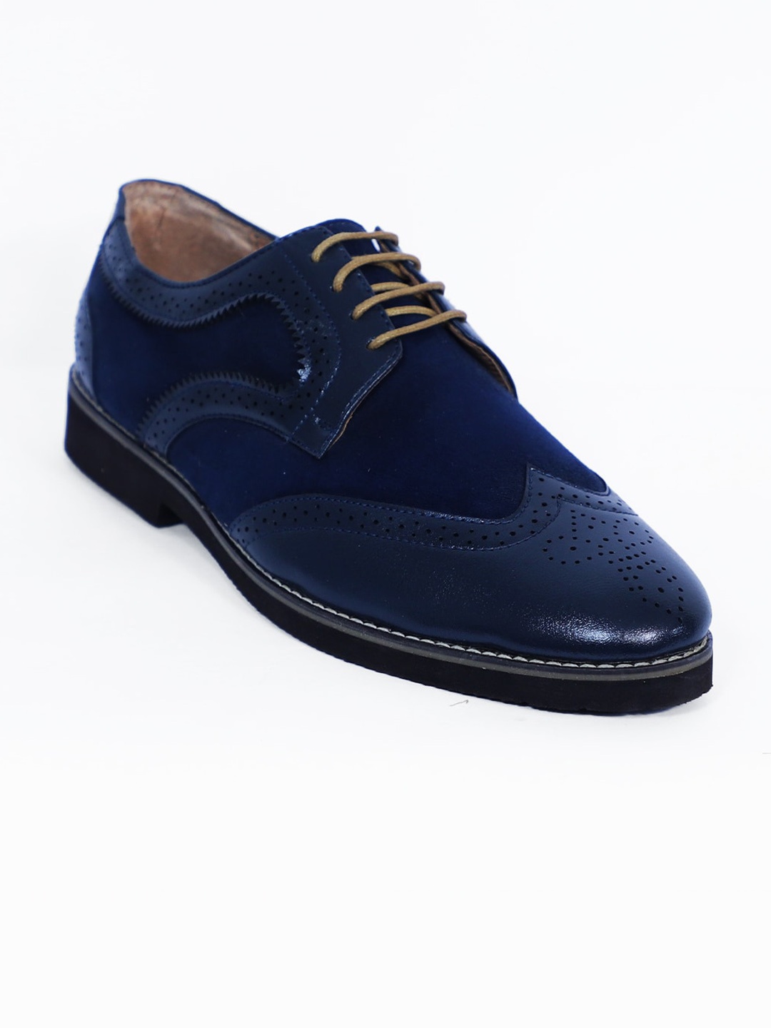 

VEGAN BASICS Men Blue Solid Suede Formal Brogues