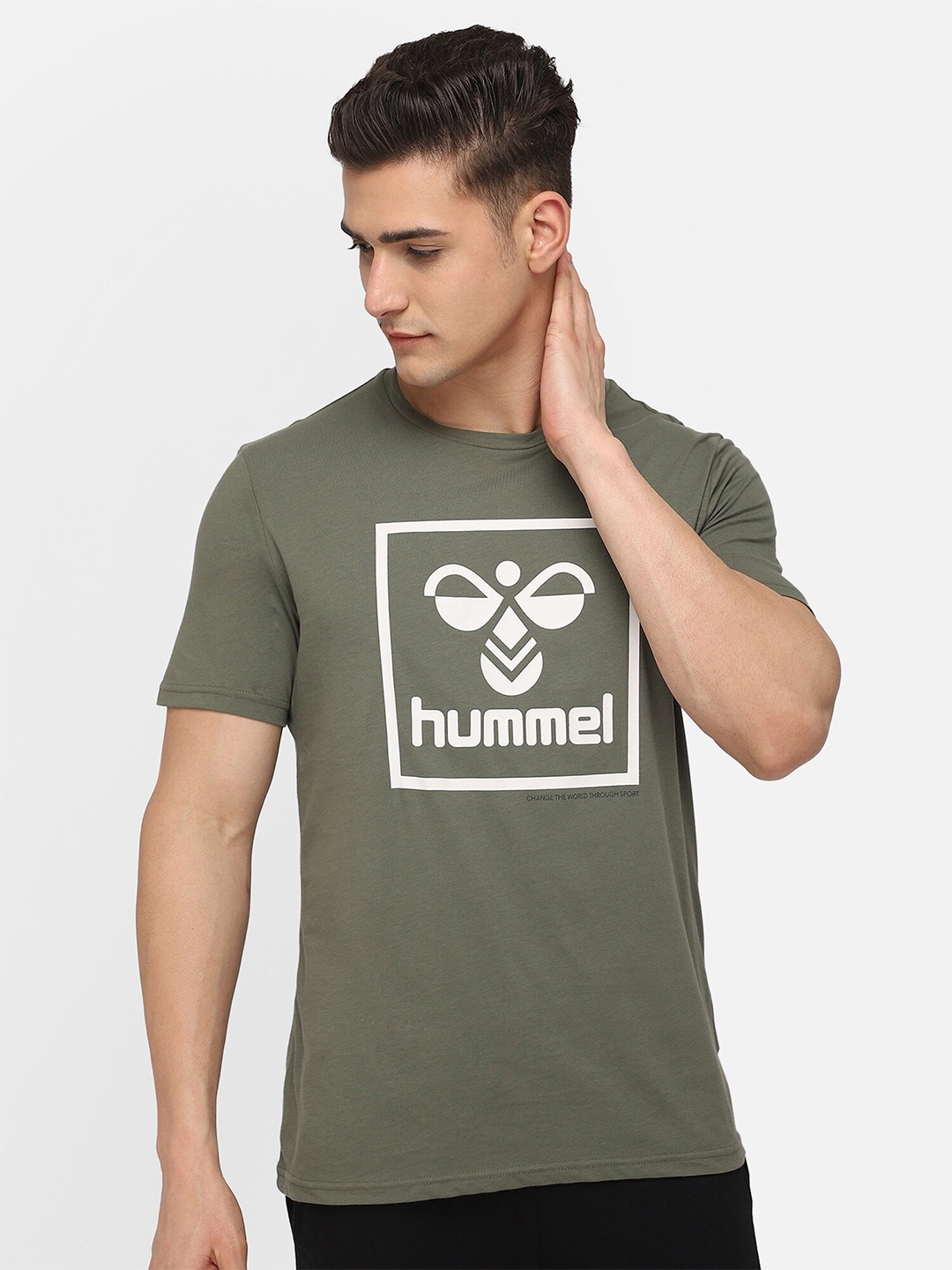 

hummel Men Olive Green Printed T-shirt
