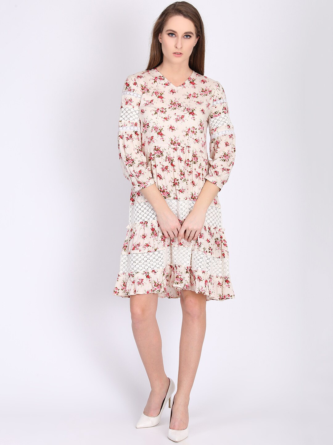 

DODO & MOA White Floral Printed Dress