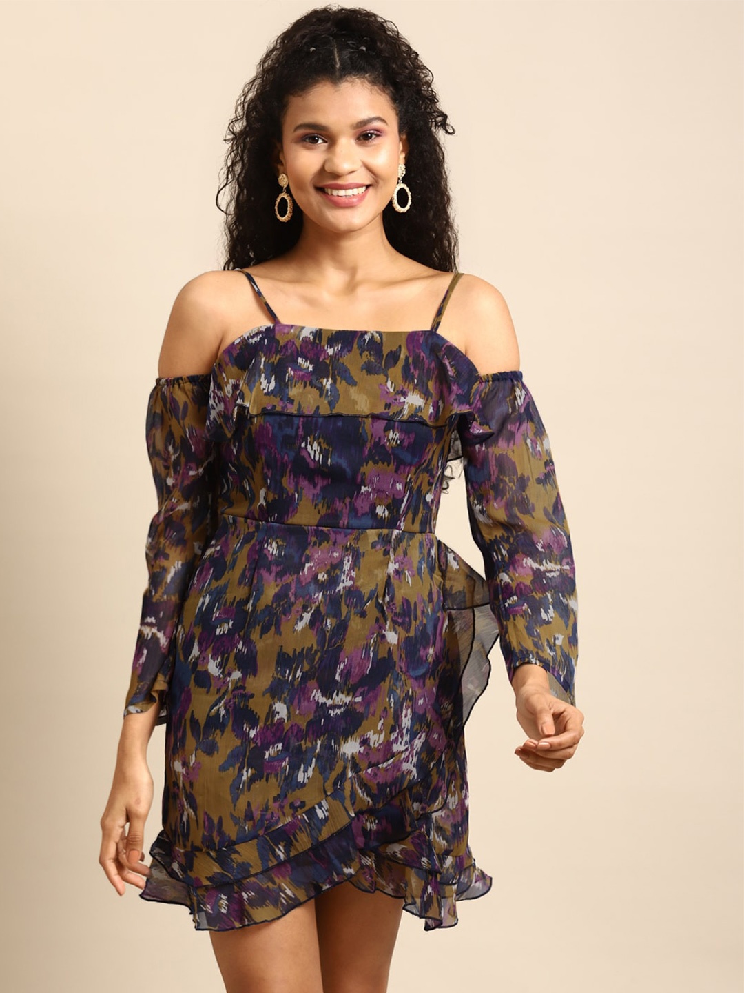 DODO & MOA Blue & Green Floral Georgette Mini Dress