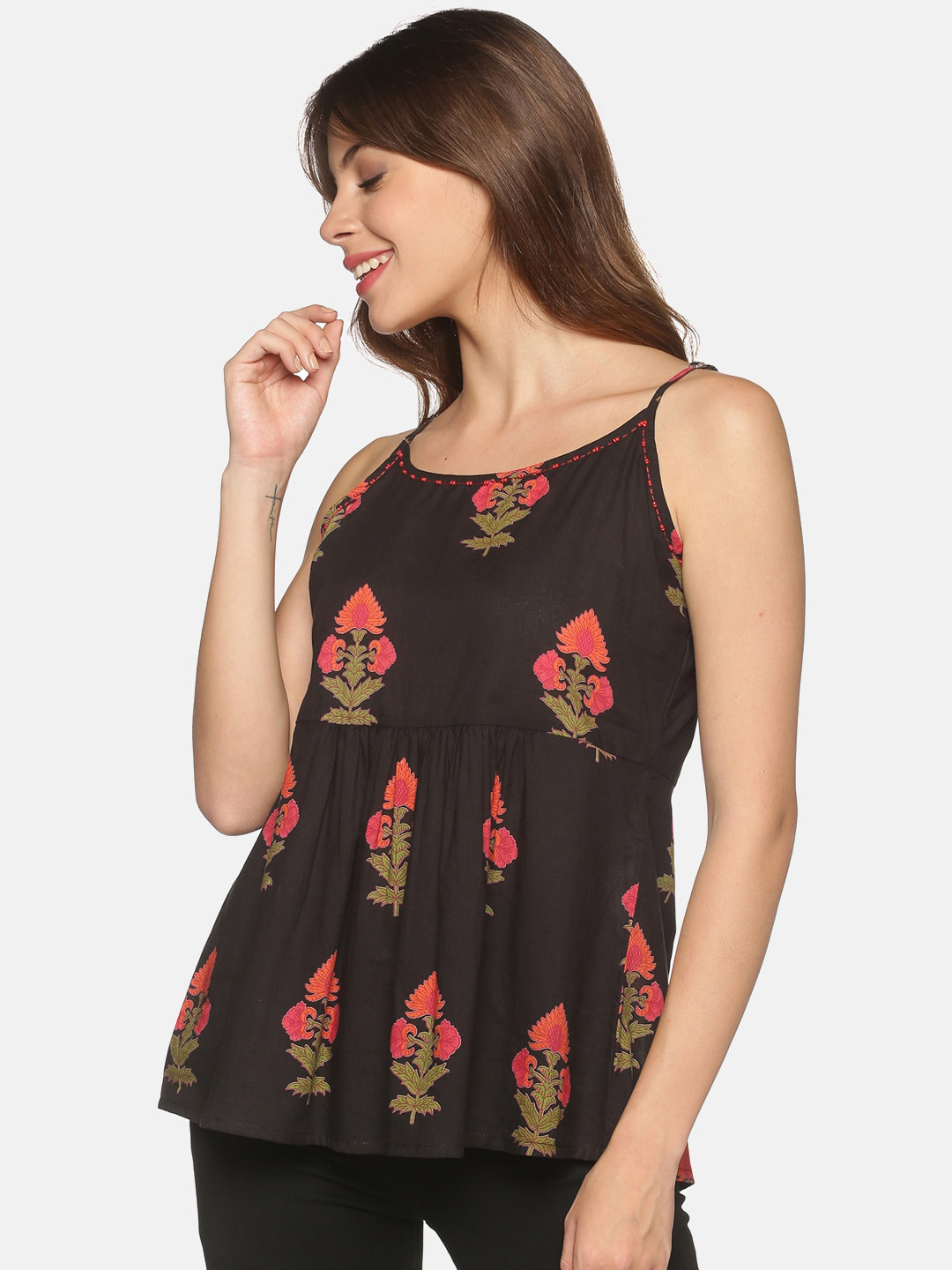 

Saffron Threads Black Floral Print Top