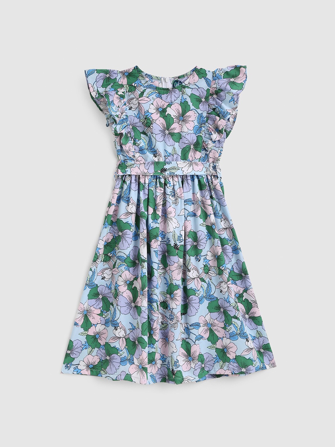 

YK Girls Multicoloured Floral Crepe Dress, Multi