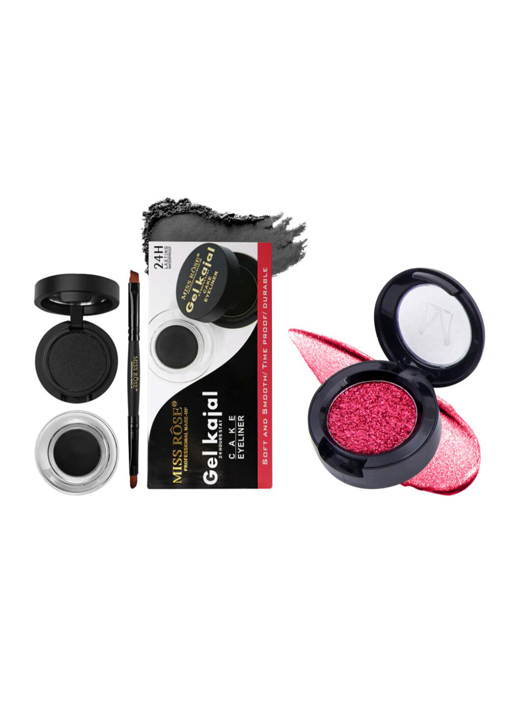 

MISS ROSE Set of Gel Kajal with Cake Eyeliner & Glitter Eyeshadow, Red