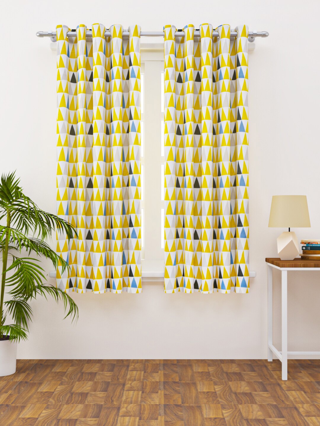 

HAPPY HUES Off White & Yellow Geometric Window Curtain