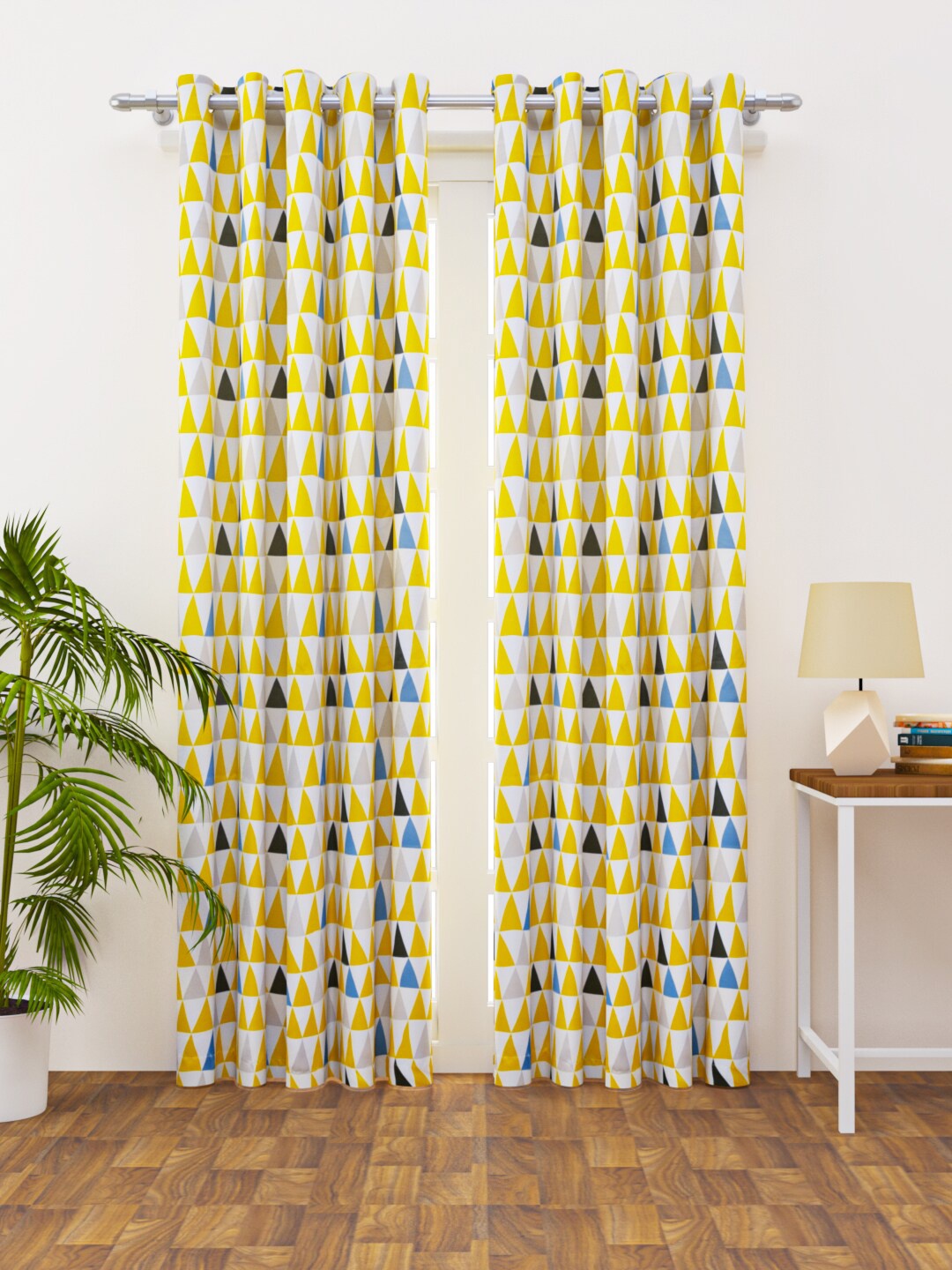 

HAPPY HUES Off White & Yellow Geometric Door Curtain