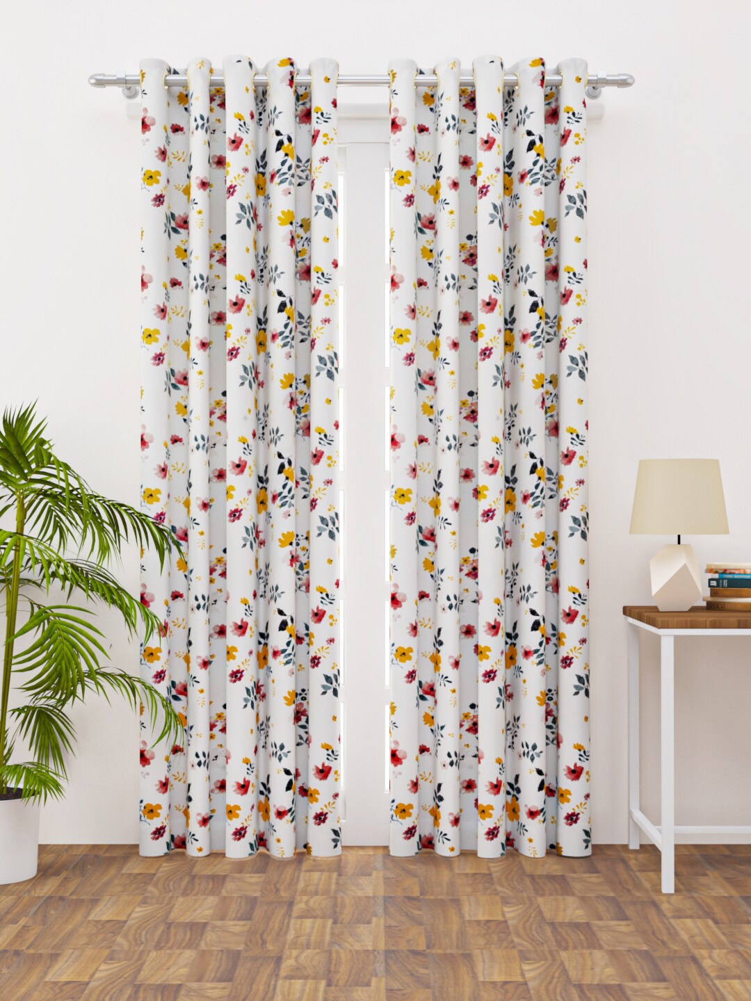 

HAPPY HUES White & Multicoloured Floral Printed Door Curtain