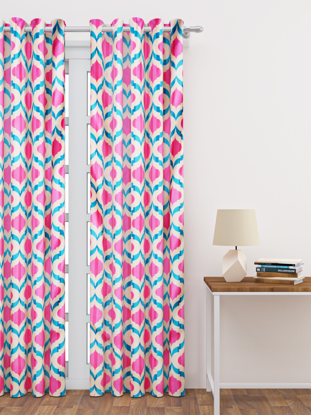 

HAPPY HUES Pink & Blue Abstract Printed Regular Single Door Curtain