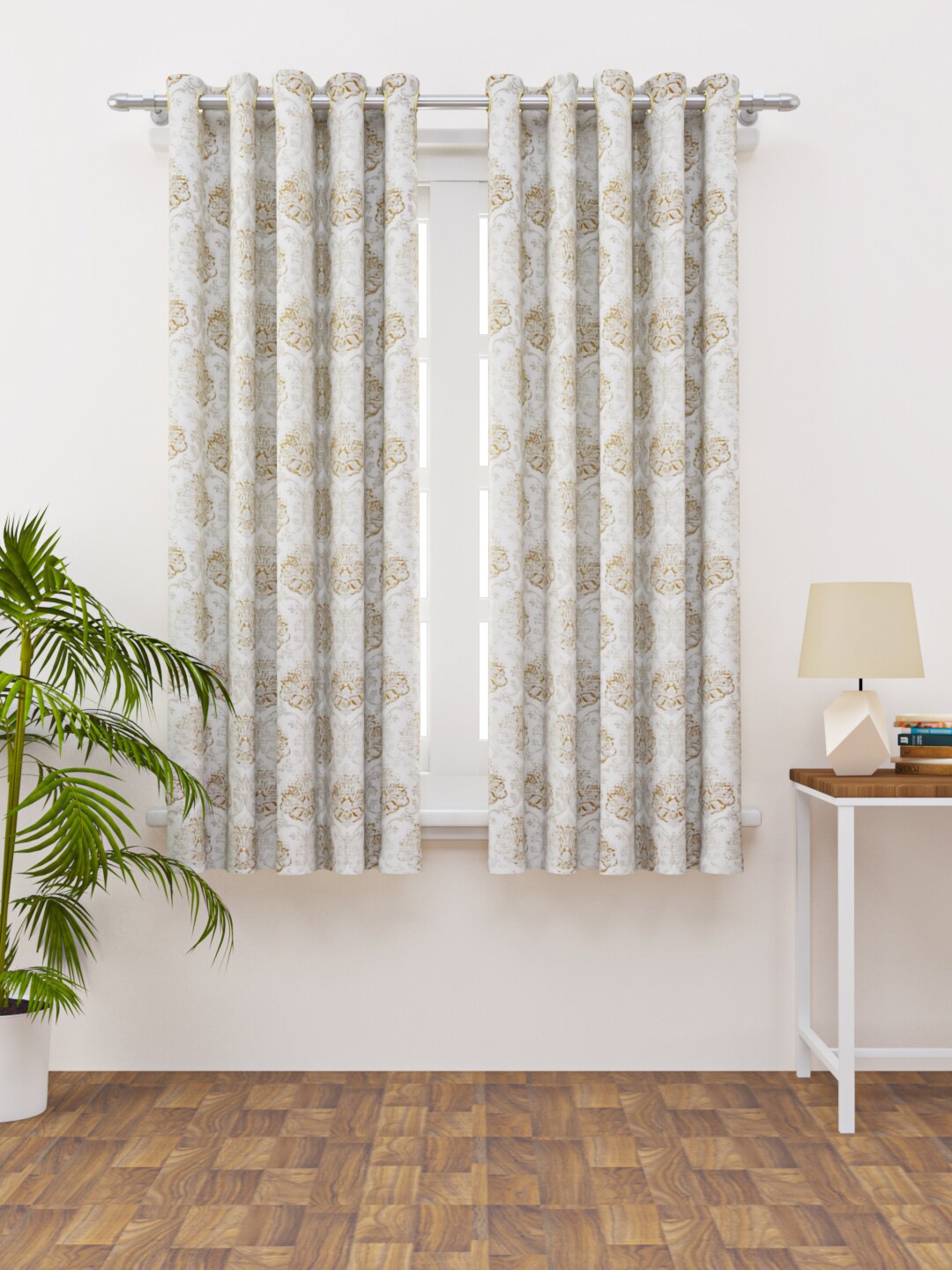 

HAPPY HUES Off White & Beige Floral Window Curtain