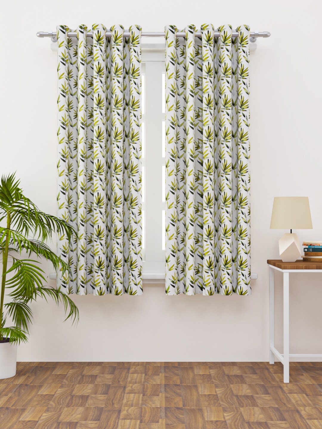 

HAPPY HUES Green Self Design Regular Single Window Curtain