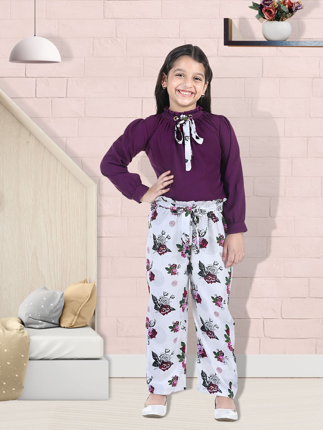 

Cutiekins Girls Purple & White Top with Trouser