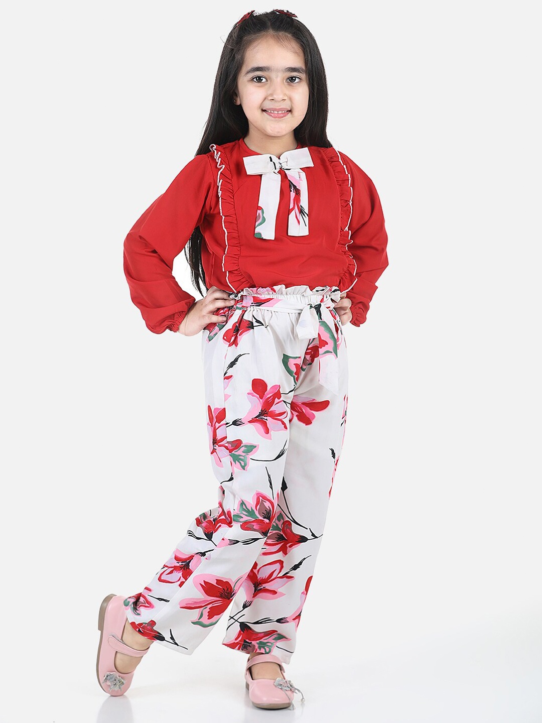 

Cutiekins Girls Red & White Ruffled Top With Palazzos