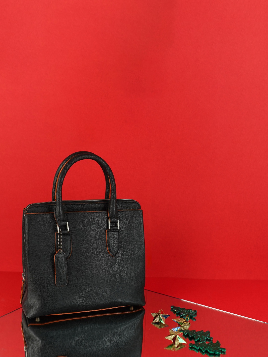 

PERKED Black Leather Oversized Structured Handheld Bag