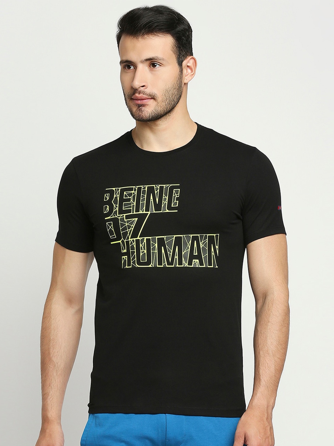 

Being Human Men Black & Yellow Brand Logo Printed T-shirt