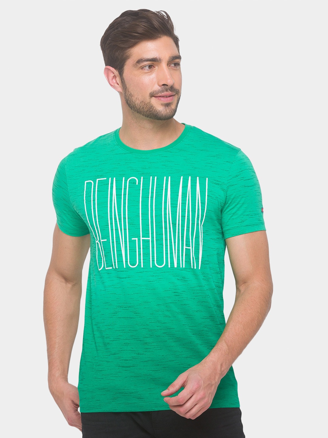 Being Human Men Green Typography Printed Slim Fit Cotton T-shirt