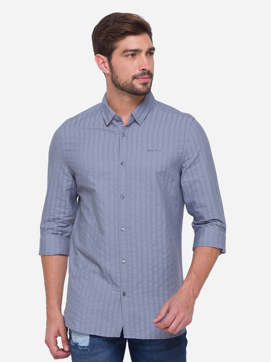 

Being Human Men Grey Comfort Slim Fit Checked Casual Shirt