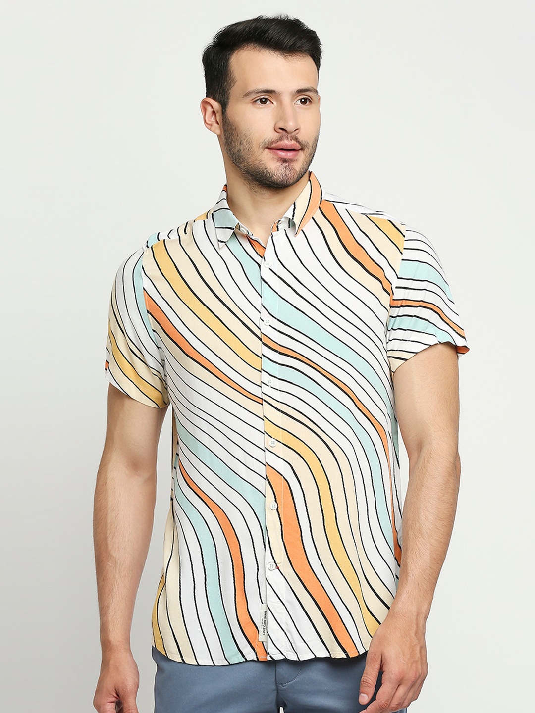 

Being Human Men Off White & Yellow Comfort Slim Fit Printed Casual Shirt