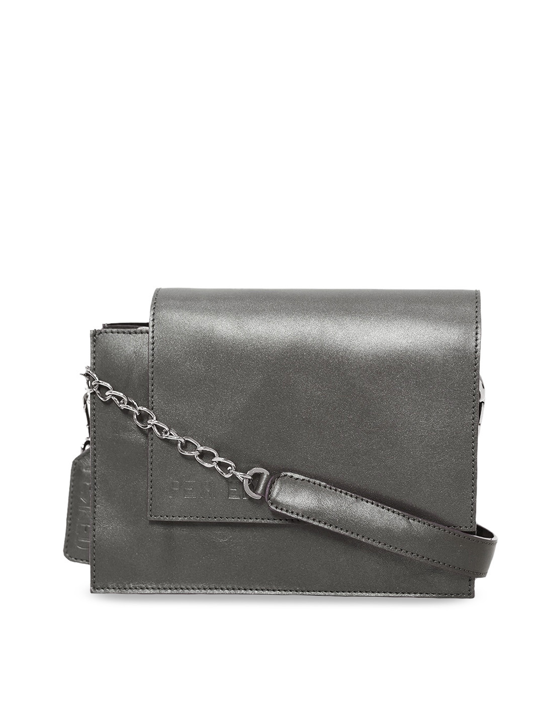 

PERKED Grey Leather Structured Sling Bag