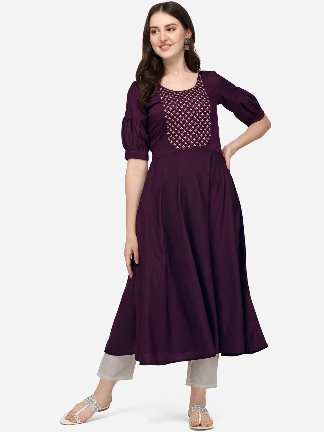 

Florence Women Purple Yoke Design Anarkali Kurta