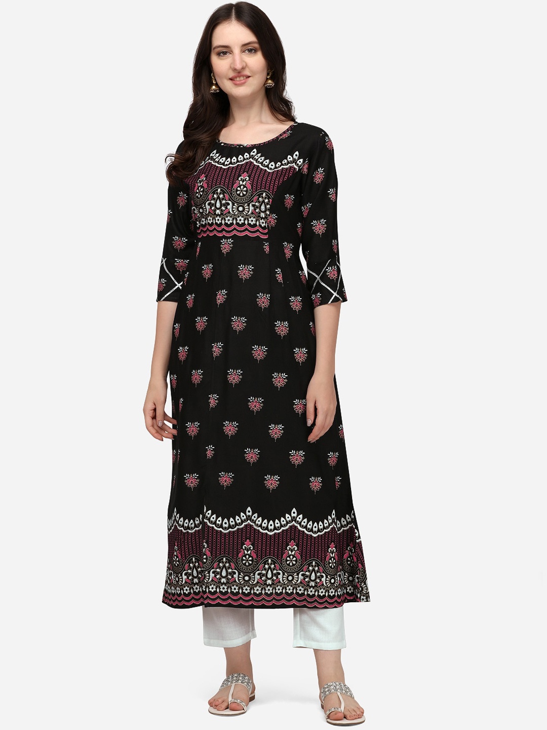 

Florence Women Black Ethnic Motifs Printed Thread Work Kurta