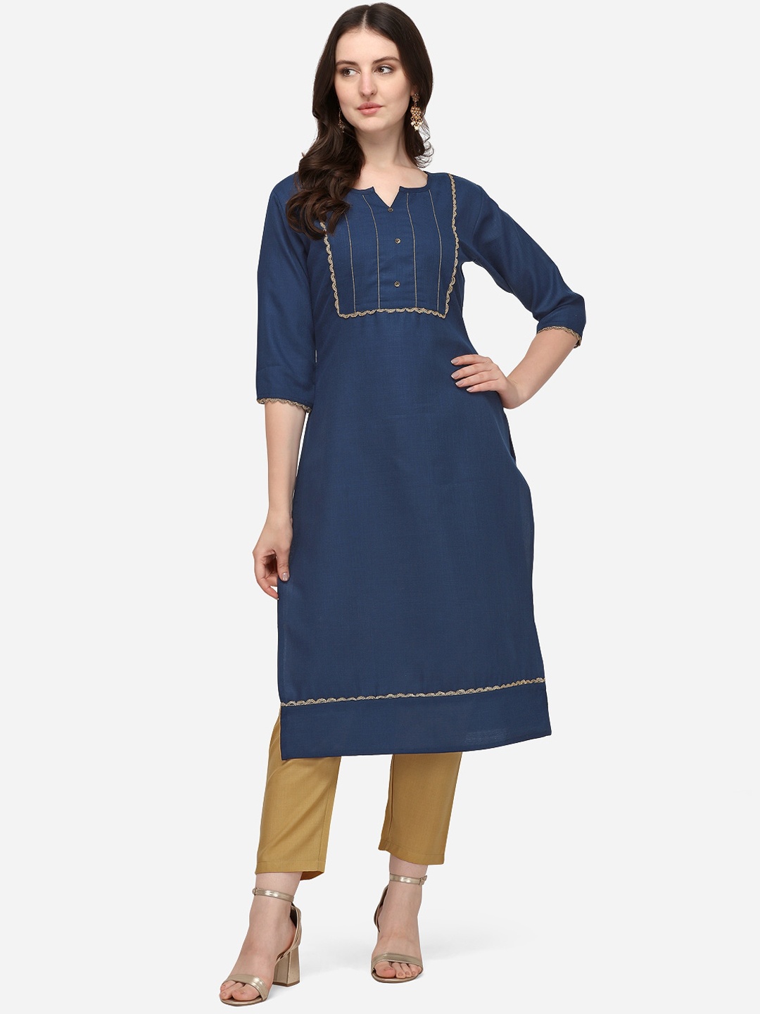 

Florence Women Navy Blue Pure Cotton Gotta Patti Kurta