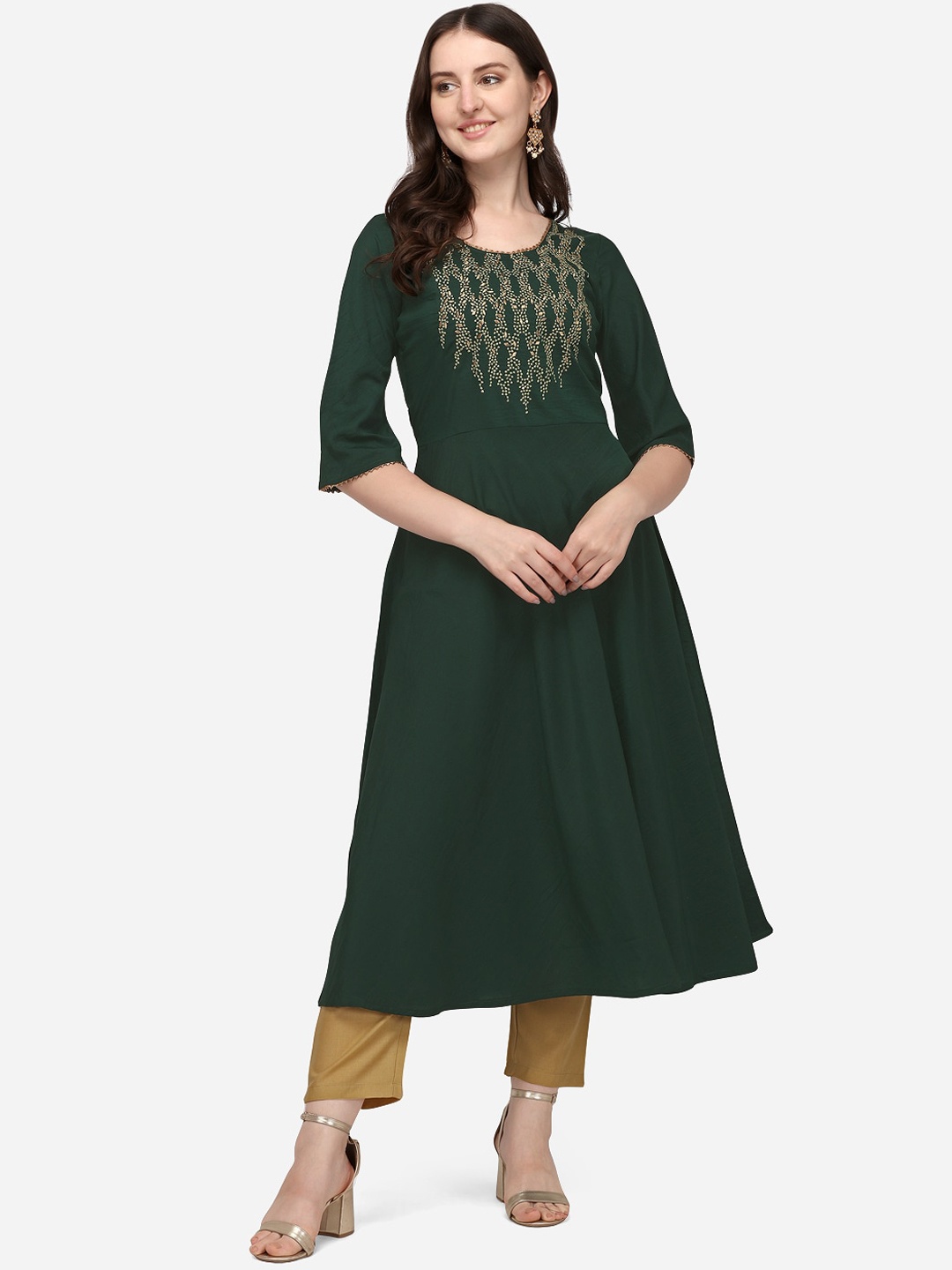 

Florence Women Green Yoke Design Thread Work Sustainable Kurta