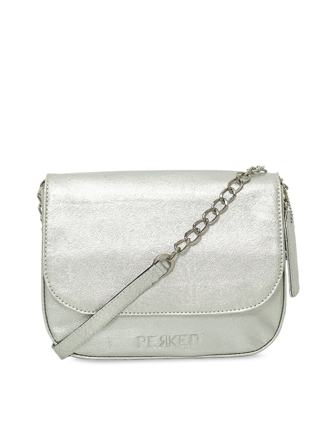 

PERKED Silver-Toned Leather Structured Sling Bag