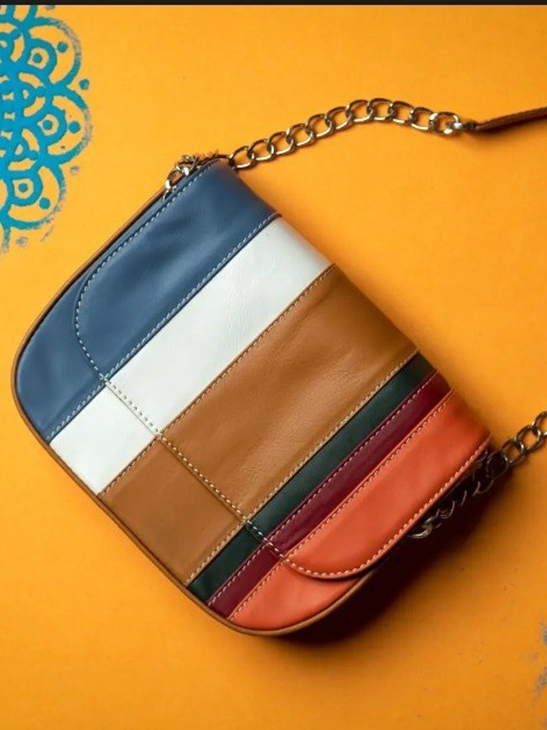 

PERKED Camel Brown Colourblocked Leather Structured Sling Bag