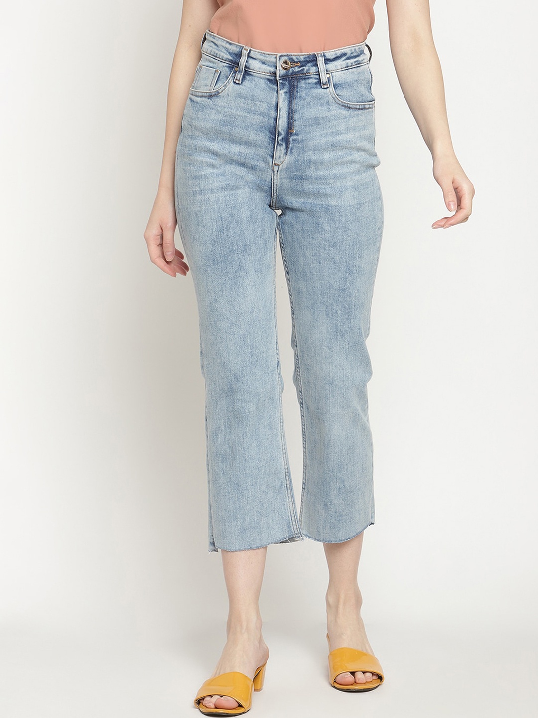 

Madame Women Blue Jean Straight Fit Heavy Fade Denim Jeans