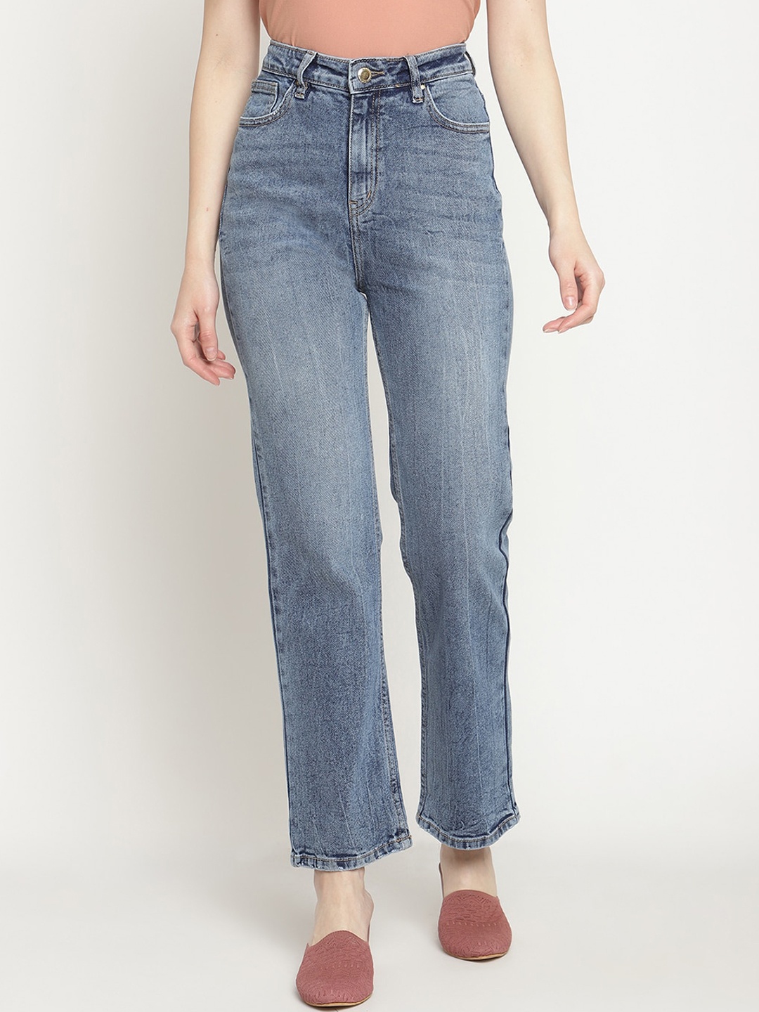 

Madame Women Blue Jean Straight Fit Light Fade Denim Jeans