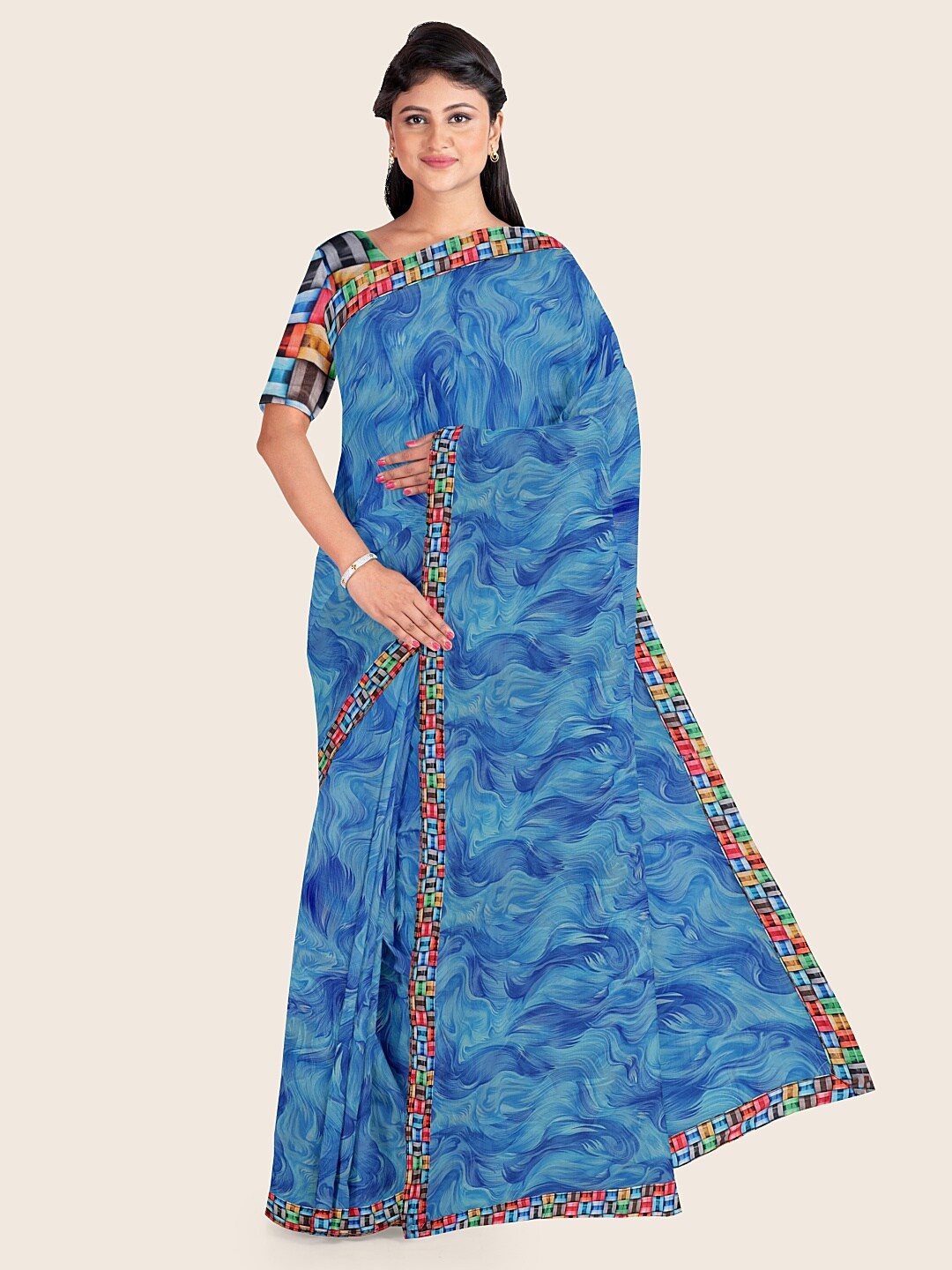 

Pothys Blue & Red Printed Saree
