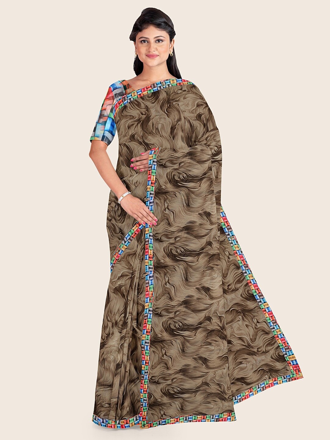 

Pothys Brown & Blue Abstract Printed Saree